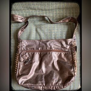 Vintage Bronze Leather Hobo Bag with gold Lion Details